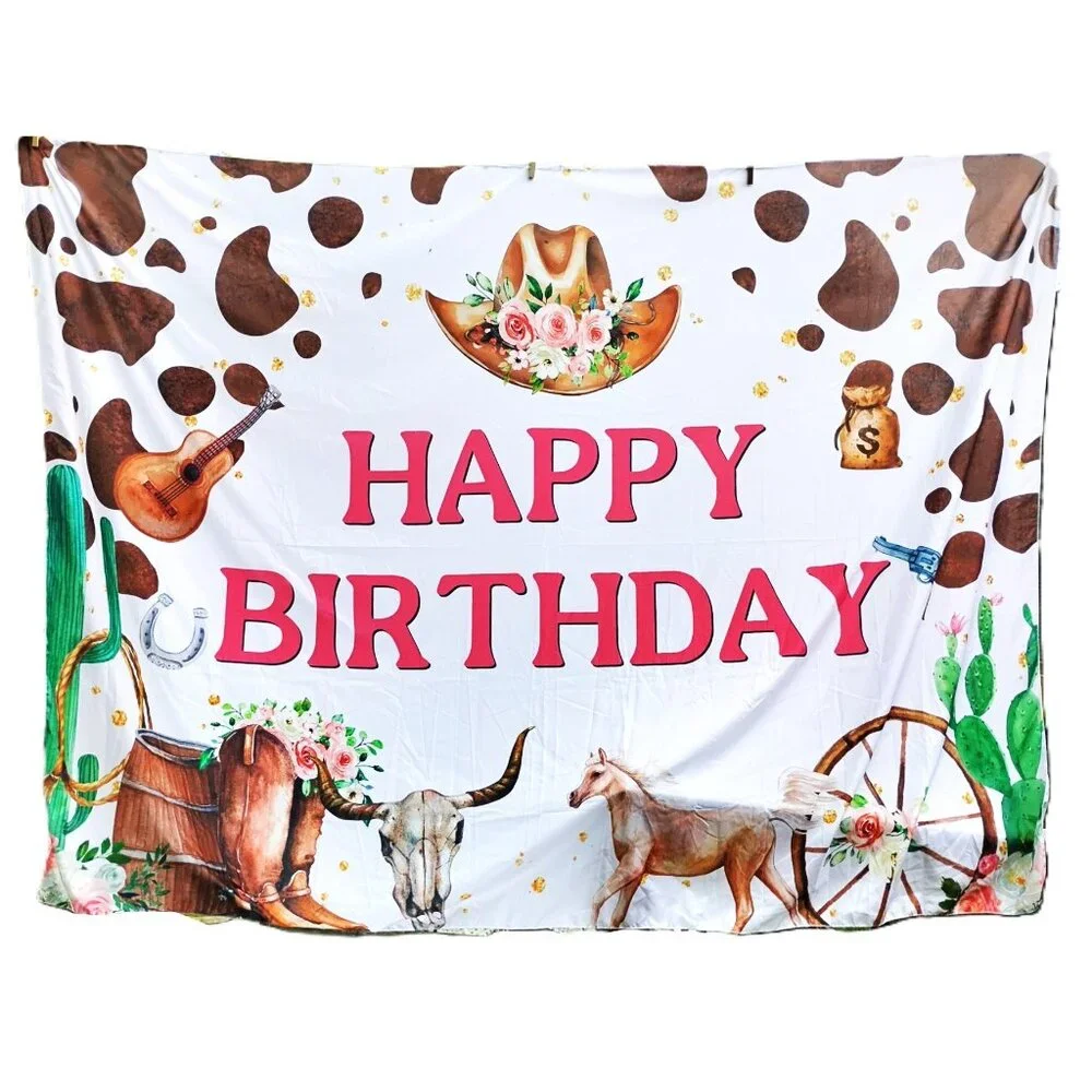 Rustic Happy Birthday Backdrop Banner Western Cowgirl Horses Farmhouse  60